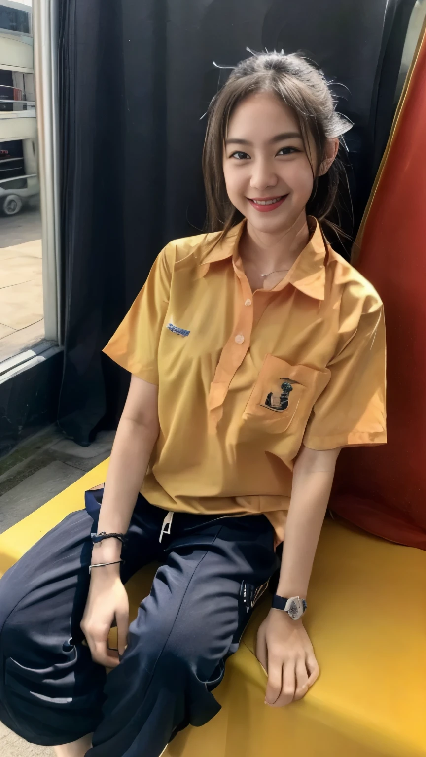 2 girls in the piano room, Navy blue short-sleeved shirt,Navy Long Trackpant,Sweatpants, Sweatpantsขายาว,25 year old girl