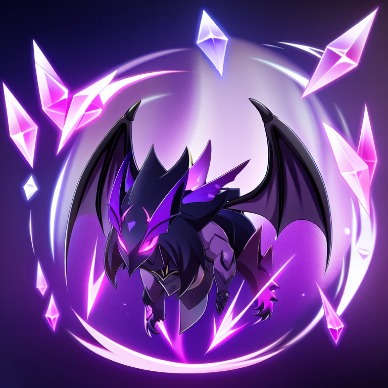 full body anime picture of a crystaline abyss bat monster , purple crystal ,bat , bat wings , legless , thunder