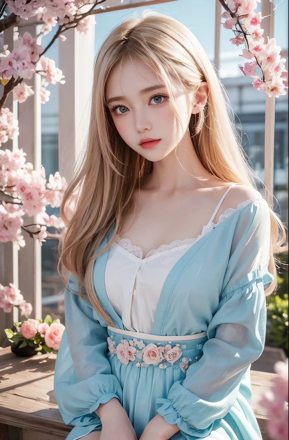 dried flower、Japan Beautiful Girls (charming Russian model Nata Lee), Light blonde hair color, Produces high-quality female images with an innovative artistic atmosphere that stands out in pastel colors。She has her own fashion style、Dressed in glamorous and soft pastel costumes。Against the background of a fantastic and fantastical landscape.、Pastel lights and abstract elements are interwoven。her pose is sophisticated.、Gives a sense of natural movement and dynamism。Light and shadow effects are presented attractively、The finely drawn faces and expressions are full of emotion、Full of charm...。The overall atmosphere is modern and innovative., yet、It has a unique artistic touch.。This high quality image、Pastel colors look beautiful、Evokes visual stimuli and aesthetic sensations、It interests the viewer、You will be amazed。Create pieces that incorporate the vibrancy and artistic elements of pastel colors。