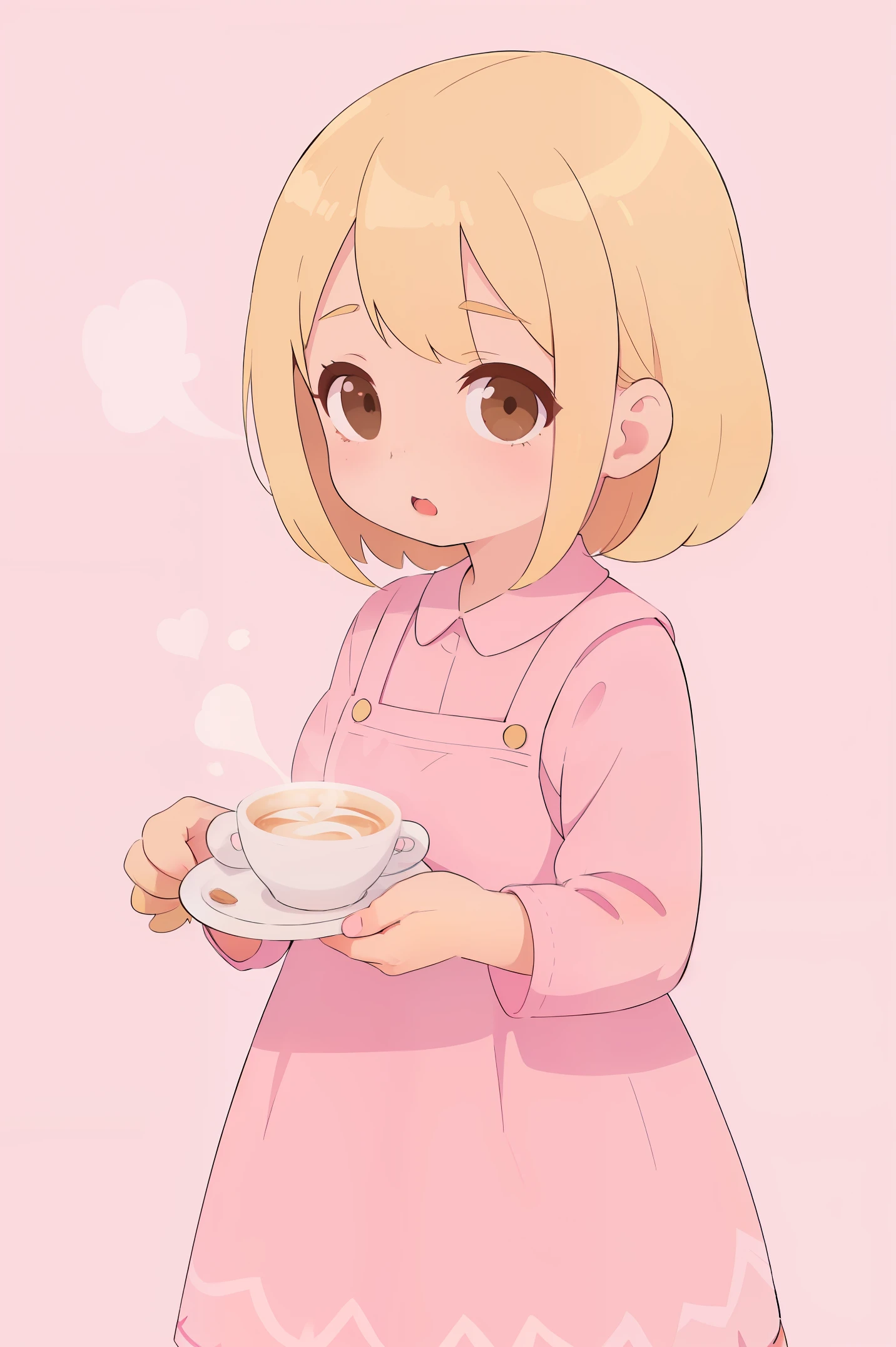 Cute Girl, Blonde with brown eyes, in a korchnev dress, Against the background of Kaveh, Café in pink tones, Pink background