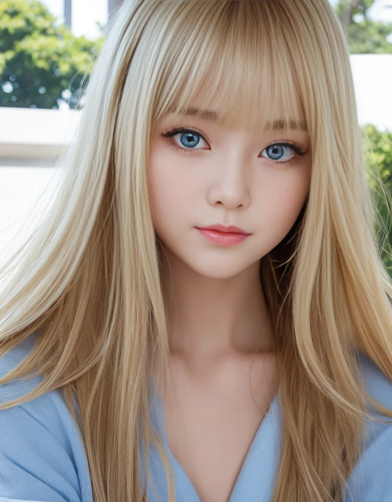 Transparent and bright skin、Windy blonde blocks in front of a cute face、巨big deal山雀、20-year-old cute and sexy little beauty、Beautiful blonde with straight hair、big deal, Shiny light blue eyes、eyes are big、Long silky bangs cover cute eyes, Sexy face hidden hair extra long blonde、Sexy cute young woman with long natural blond shiny bright hair、glossy surface、Teak gloss、Cheek highlights、beautiful breast balls,
