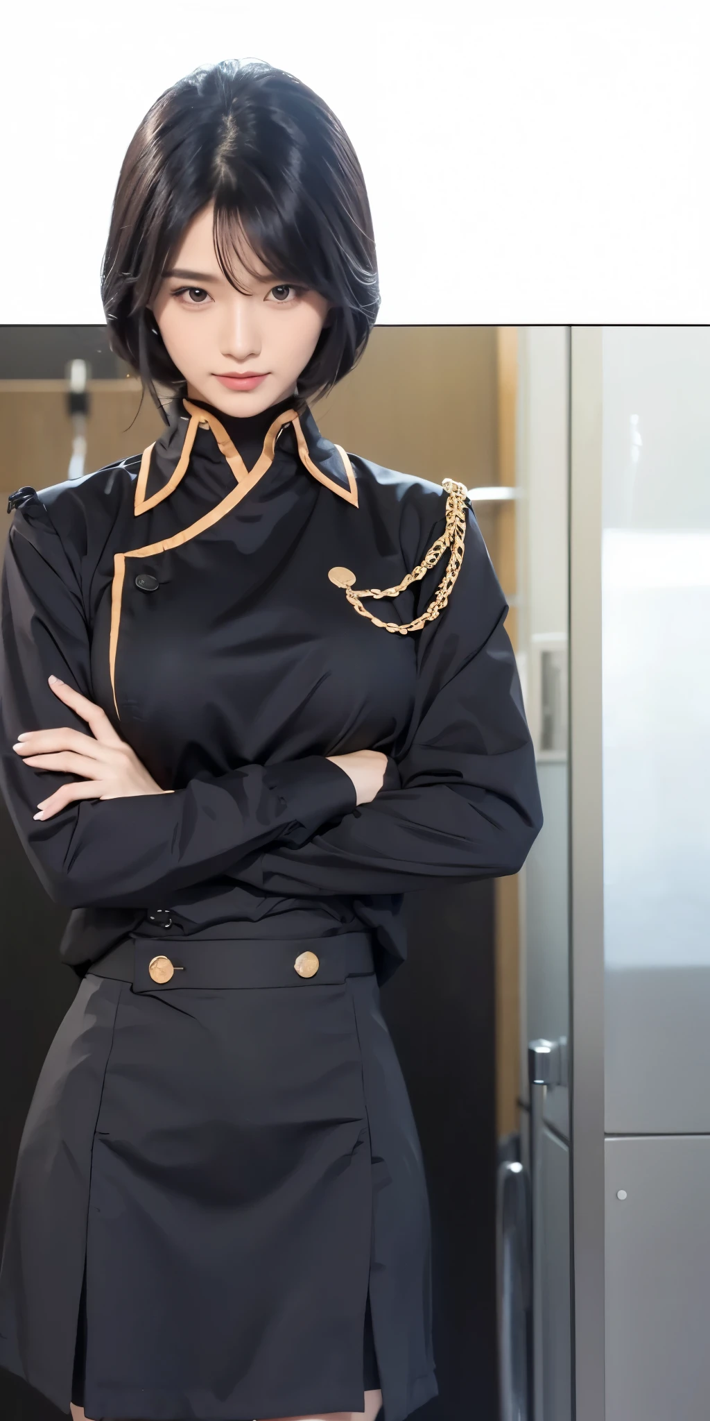 1girl,big breast , black hair, black eyes,high quality, ultra detailed, masterpiece, realistic, teacher clothes