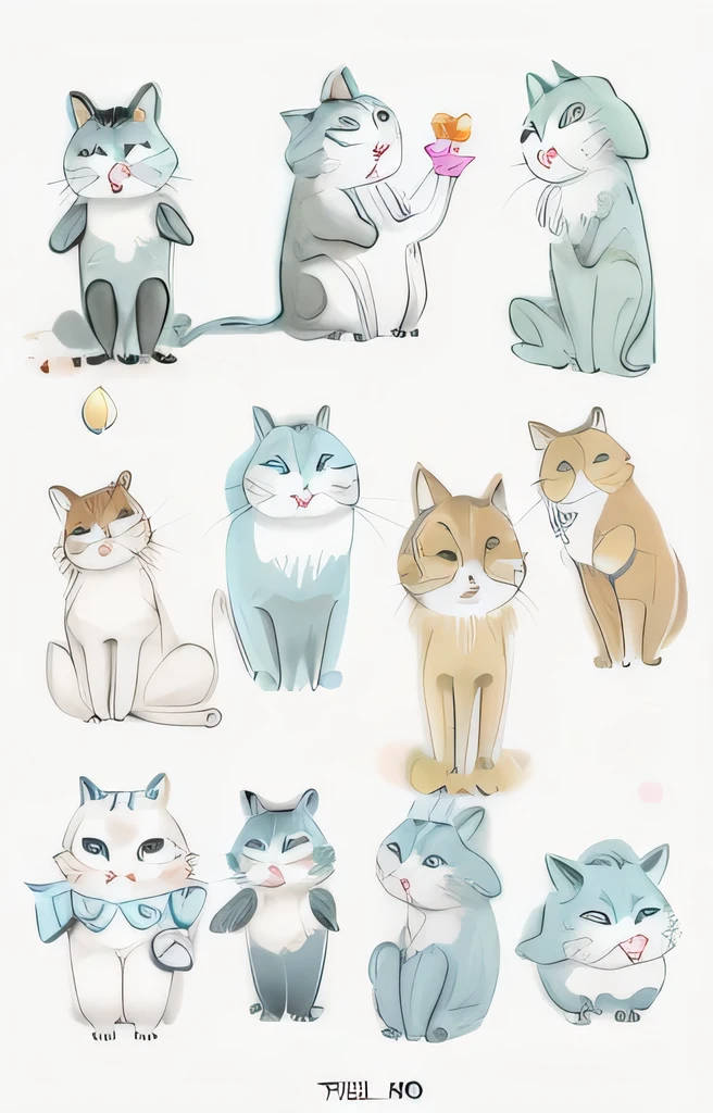 Cartoon illustration of cat with various poses and expressions, telegram stickers,