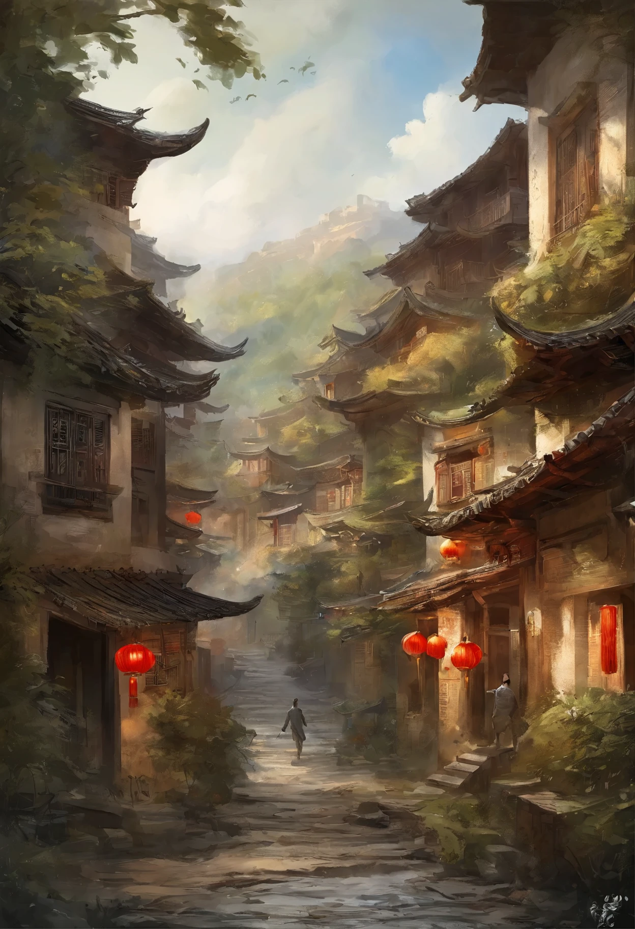 （（（comics分镜））），comics，Two-dimensional picture，comics风格，Makoto Shinkai animation style，Makoto Shinkai animation art style，Ultra-wide angle of view，Chinese style，small town，Vision，The colors are bright and bright，Super fine，Super detailed，high quality，8k ，oc rendering，dynamic perspective，Super real，Super real照片