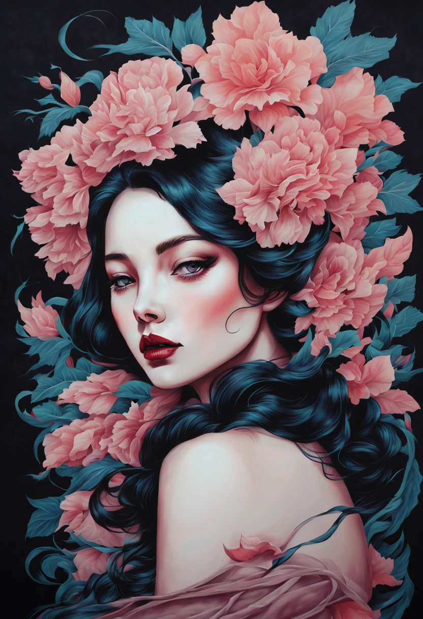 chiaroscuro technique on sensual illustration of an elegant woman, vintage loli, eerie, matte painting, by Hannah Dale, by Harumi Hironaka, extremely soft colors, vibrant, highly detailed, digital artwork, high contrast, dramatic, refined, tonal, facial expression