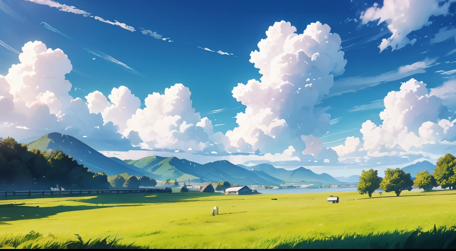 Excellent picture quality，beautiful grassland，Sunny days and white clouds，The wind is blowing，Scenes，游戏般的Scenes