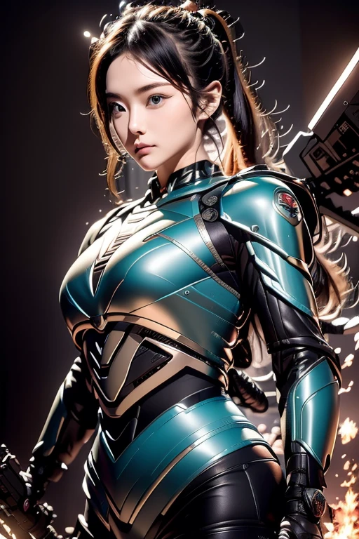 A half-Korean, half-Japanese woman with blue eyes, a charming, sexy, fit figure in a ripped camouflage outfit, holding a rifle and wings and aiming at something with the rifle. Of a girl sniping in the war, chasing and shooting, the gun has fire from the muzzle. military photography, infantry girl, beautiful female soldier, military girl, female soldier, cqb airsoft gun, holding a rifle, movie —ar 16:9, us army, holding a rifle, close-up portrait He has a rifle in his hand, pictured above.