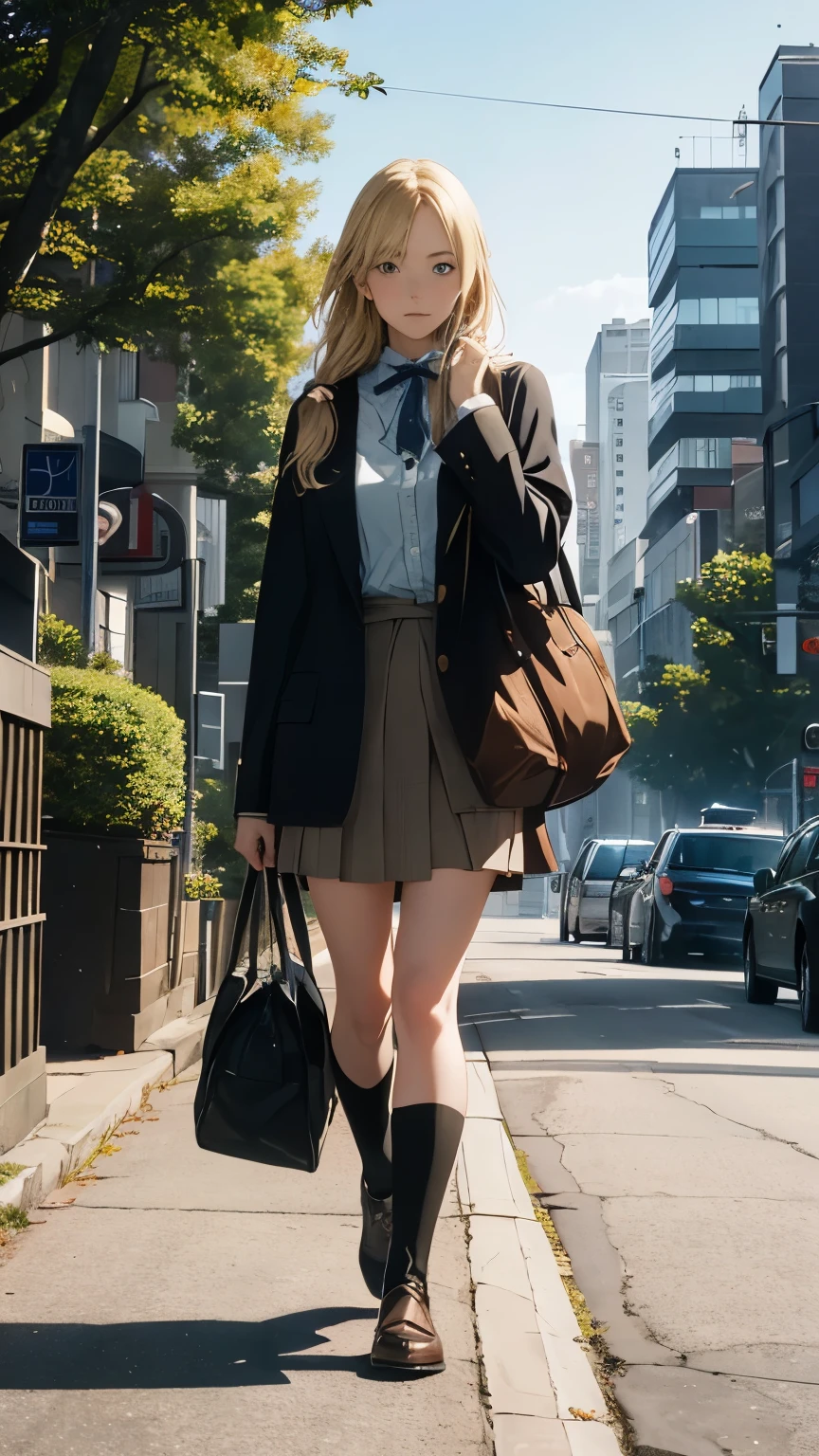 Mabel Attwell, Andrew Wyeth, Surreal, mysterious, strange, fantastical, fantasy, sci-fi, Japanese anime, a gigantic teddy bear approximately 10 meters tall, walking through the streets of Toronto, with a beautiful blonde miniskirt girl, Alice, sitting on his shoulder, detailed masterpiece