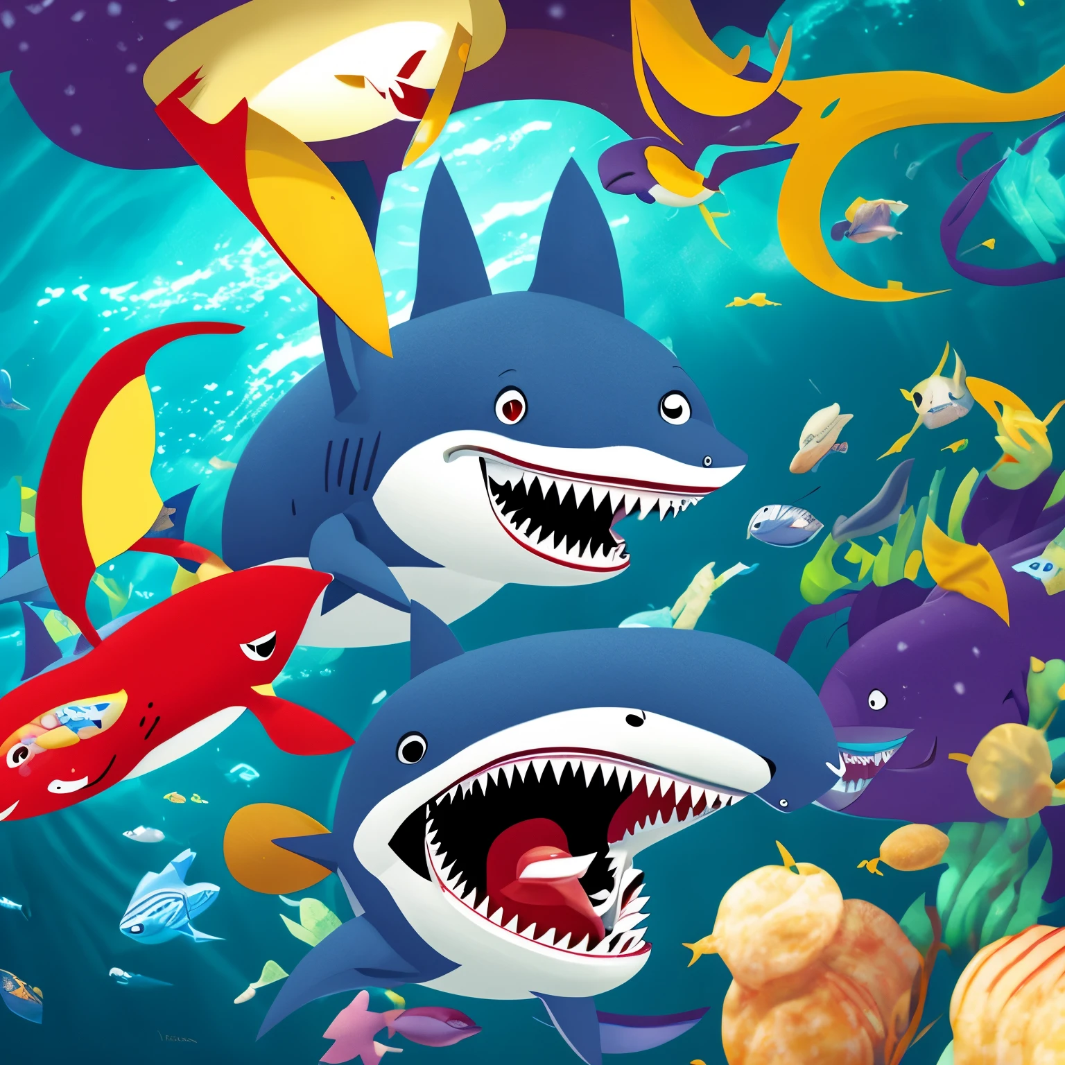 cute shark character、threat