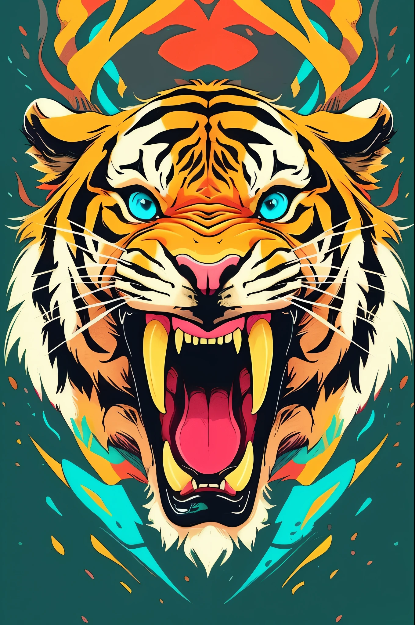 a tiger with a crown on its head and a colorful background, ((tiger)), tiger face, tiger head, amazing wallpaper, fierce expression 4k, phone wallpaper hd, amoled wallpaper, hd phone wallpaper, highly detailed vector art, tiger_beast, a tiger, half tiger, the tiger is smiling, mouth open in a terrifying roar, iphone wallpaper