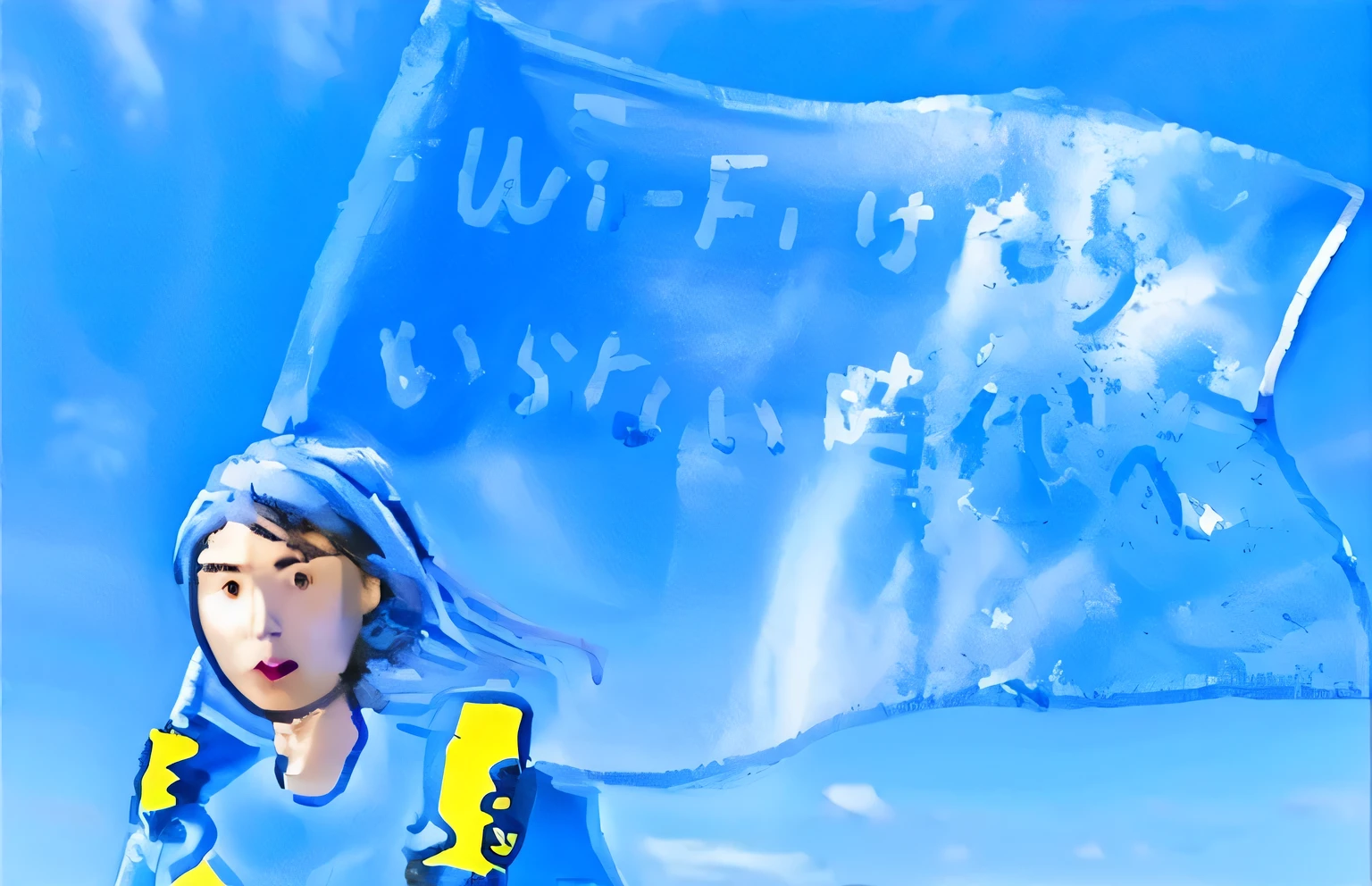 high quality、woman with flag、blue sky