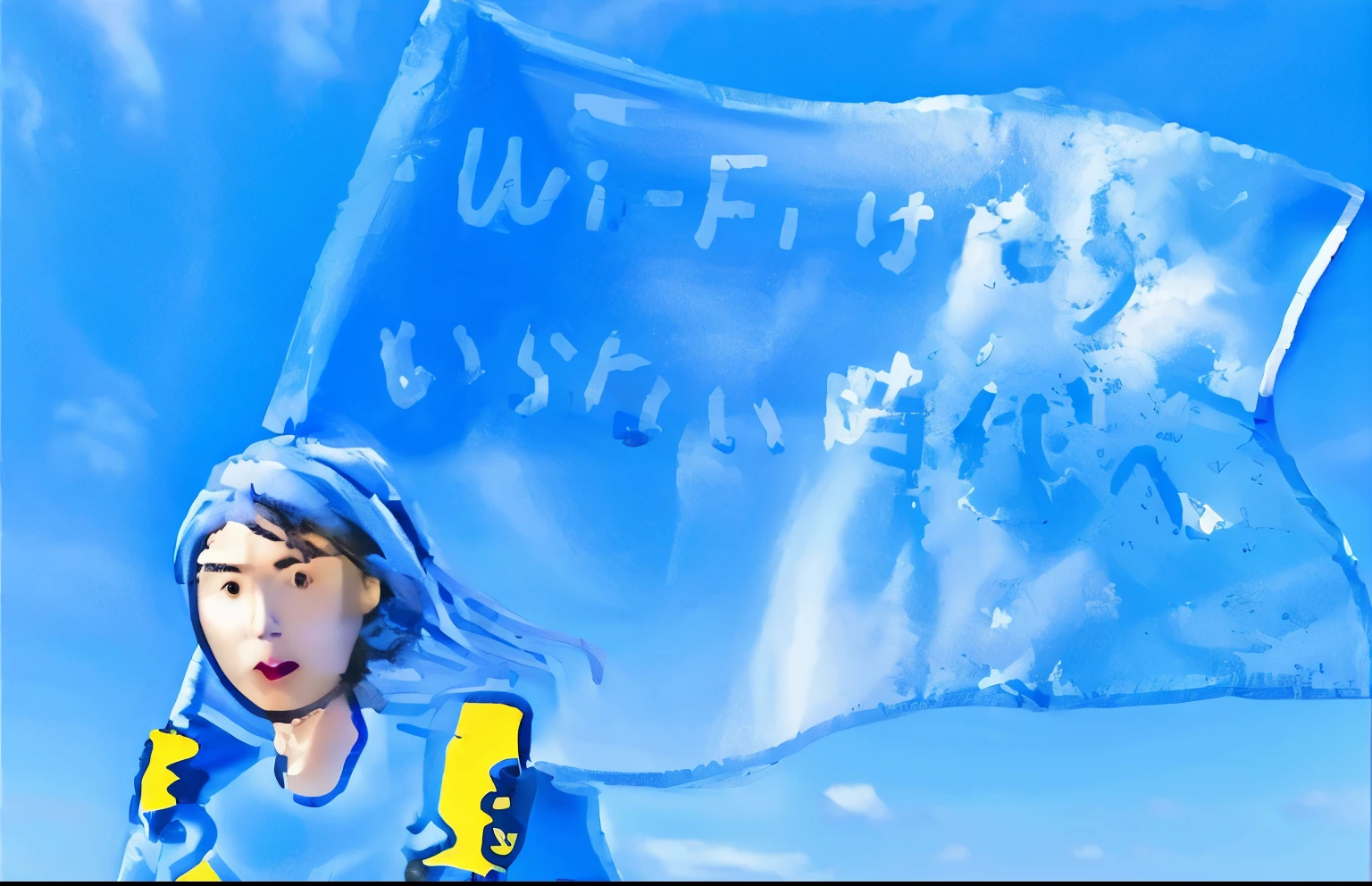 high quality、woman with flag、blue sky