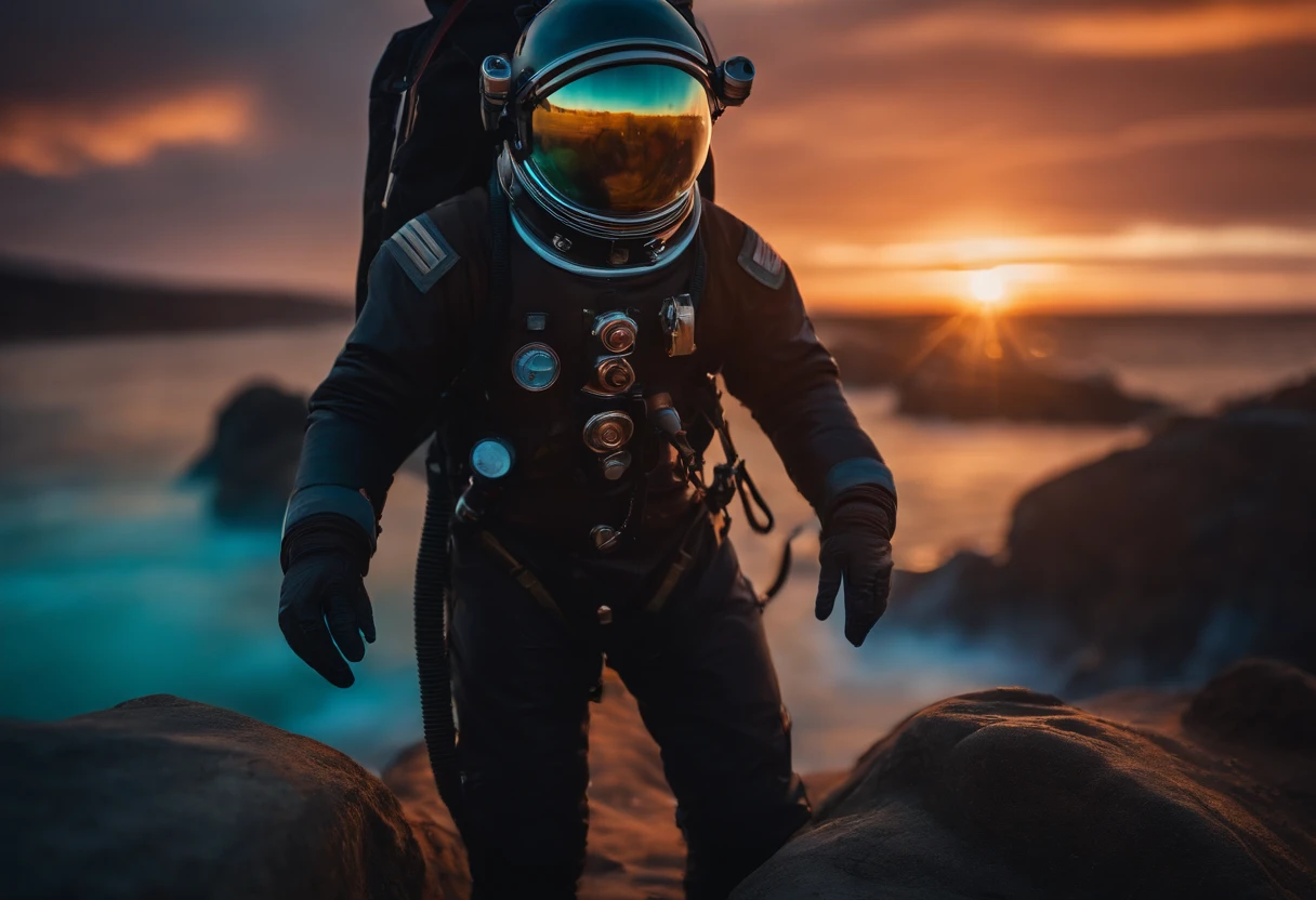 A Steampunk astronaut adrift in a sea of auroras, colorful aurora in space, fotografia realista, Dramatic moment, dynamic composition, astronauta detalhado, objeto perfeito, altamente detalhado, 128K resolution, HDR, Ultra-HD, Fotografia de obra-prima, Estilo 500px