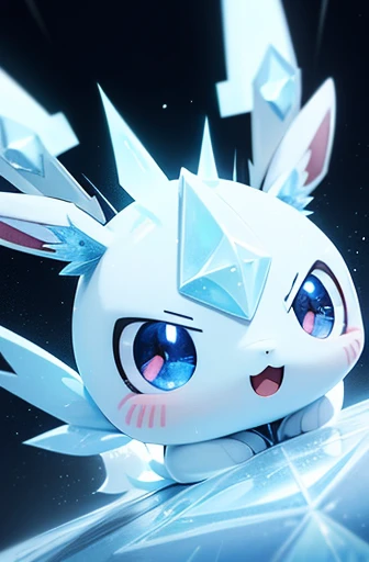 ((a Glaceon pokemon)), (ice and frezon attributes), ((frontal face)), ((round eyes)), small and cute, (bright and clear eye), Cute little animals Furry, anime, contemporary art, ice fog around ,anime style, depth of field, cinematic lighting, god rays, ray tracing, reflection light, glowing light, from side, close-up, masterpiece, best quality, highres, super detail, anatomically correct, textured skin