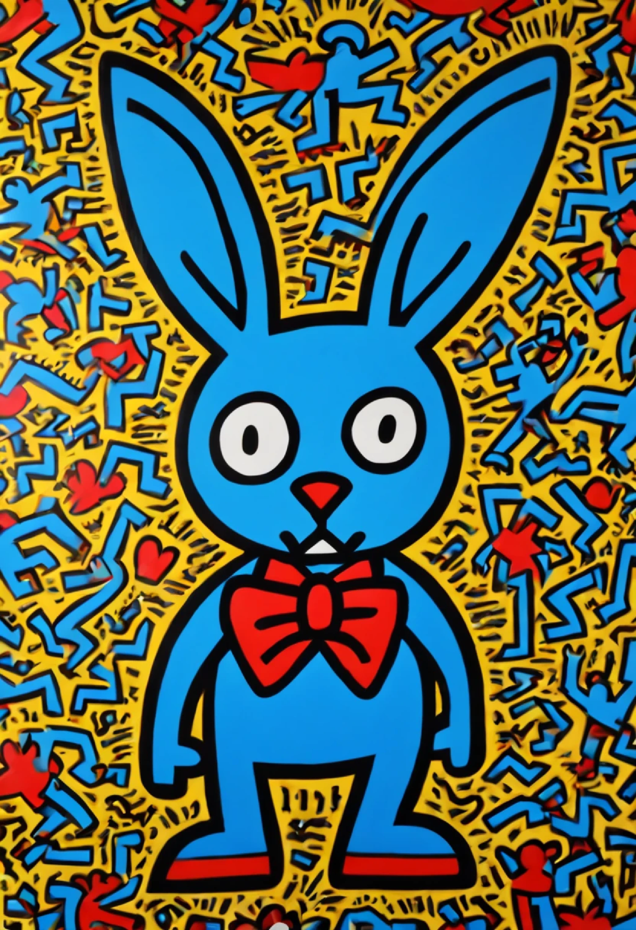 (best quality, masterpiece:1,1) The "Playboy" rabbit ((style Keith-Haring)), (oil painting), detailed illustration, grotesque, intricate details, tempering, (aesthetics), excitement, hyper-realistic, insanely detailed