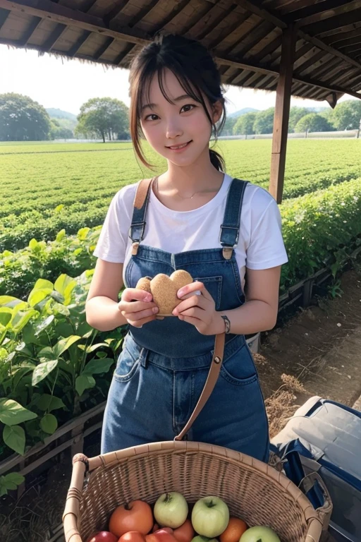 Please create a scene of a 20-year-old woman enjoying farming in ultra-high resolution.