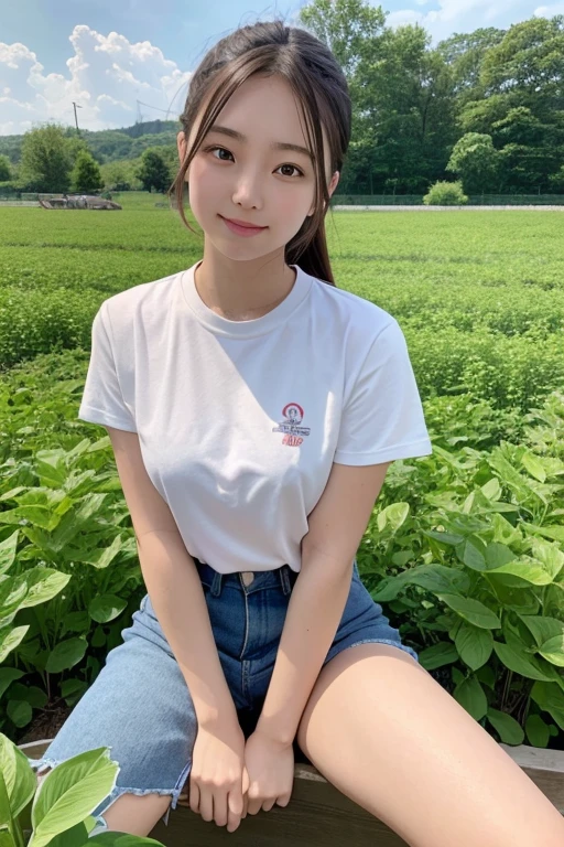 (8k),(masterpiece),(Japanese),(8-year-old girl),((Innocent look)),((Childish)),Front view,smile,cute,Innocent,Kind eyes,Plain T-shirt,Short sleeve,Blue checked short skirt,(Carrying a red backpack),semi-long,Hair blowing in the wind,Black Hair,Somewhat strong wind,noon,bright,Skirt Lift,Panty Focus,White panties