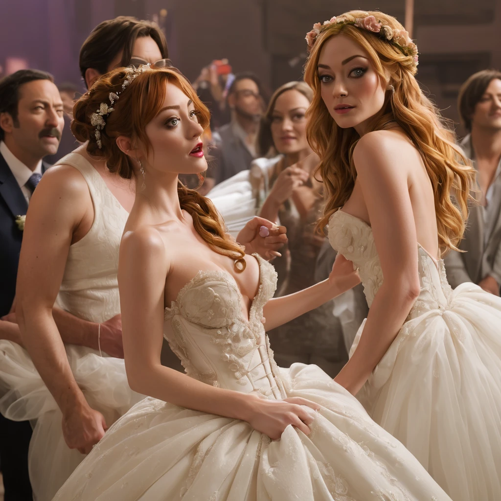 ((((Emmy Rossum Katherine McNamara and Olivia Wilde in wedding dress)))) deepthroated by big tentacles, views upwards to a giant tentacle, ahegao, focus on big tentacle, looking at tentacle, horny, red lipstick, pleased, pierced nipples, screaming, moaning, skinny body, blonde hair, wet hair, large breasts, large ass, flat belly, narrow waist, (cum all over), covered in cum, wet hair, tentacles, tentacles sucks breast, tentacle squeeze breast, tentacles licks breasts, tentacle penetration, fucking tentacles, tentacles around throat, ((slimy tentacles)), prison cell , sodium light, impaled with tentacles, horror, hyper detailed, masterpiece, Eldritch abomination