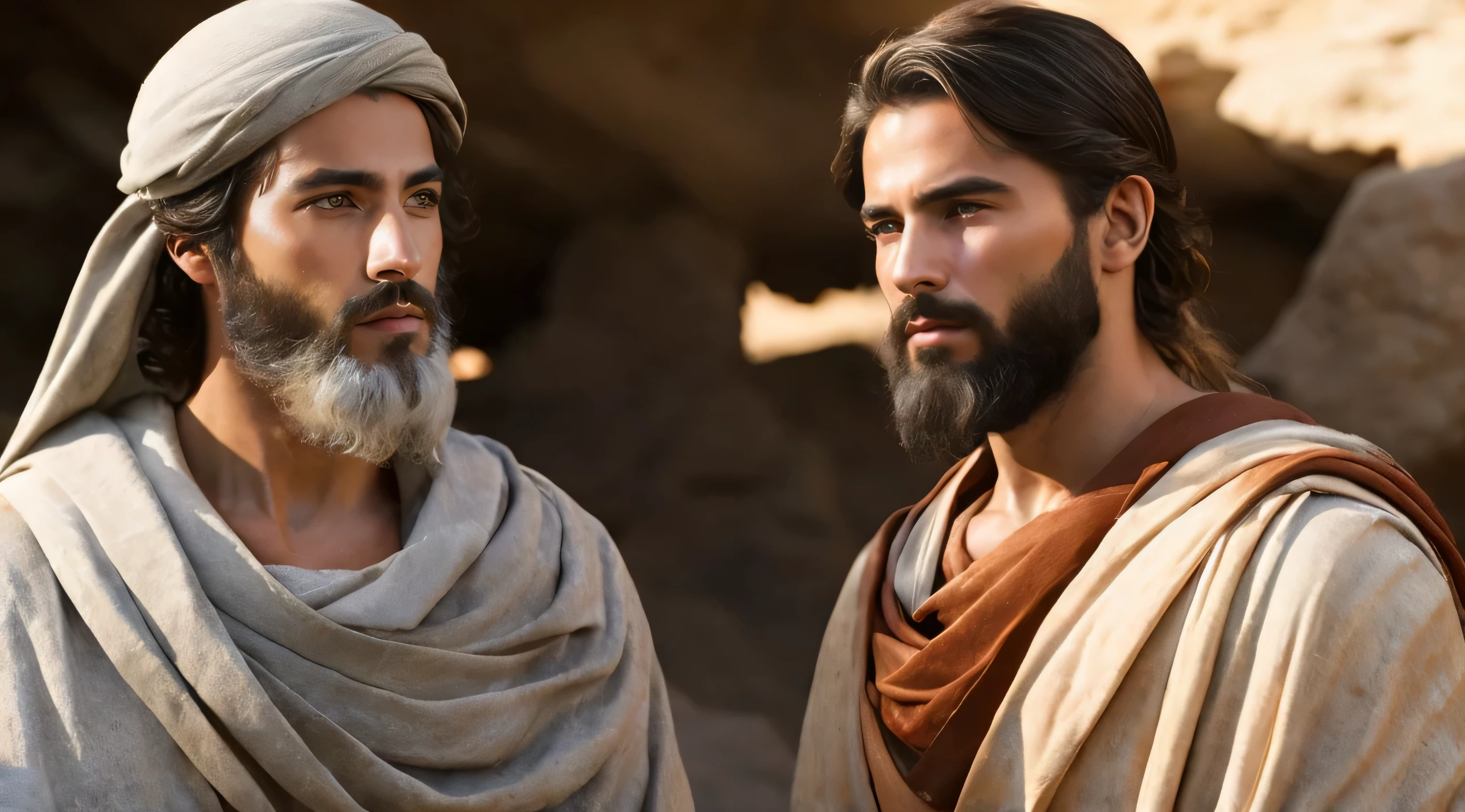Ancient Israel、1st century、Disciples of Christ looking into the distance、(((short hair)))、In 8K、Live shooting、highest quality、masterpiece:1.5、ultra-lightweighthigh-resolution、photogenuineistic:1.5、cinematic light、soft volume lighting:1.5、genuine、photogenuineistic:1、be familiar withな皮膚、professional lighting、photograph、sharp focus、be familiar with、professional lighting、photon mapping、be familiar withで複雑な環境、非常にbe familiar with、highest quality、美術的なphotograph、photogenuineisticなコンセプトアート、Cinematic perfect light with soft natural volume、mid journey、be familiar withな手、