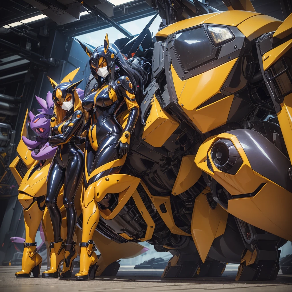 NSFW,Pilot and giant battle mecha,The pilot is inside a giant battle mech.,Pilot details(Height: 160cm,The pilot is in front of a giant battle mech.,The pilot wears a Renamon-type full body suit.,He hides his face with a Renamon-type full face.,Riding in a tentacle-shaped cockpit,Pussy is connected to tentacles,Renamon type full body suit is sticky and glossy with mucus.,evil depravity,symbiote),Details of the giant battle mecha(Looks like a fusion of Renamon and Evangelion,symbiote,evil depravity,About 10 meters tall,standing behind the pilot)