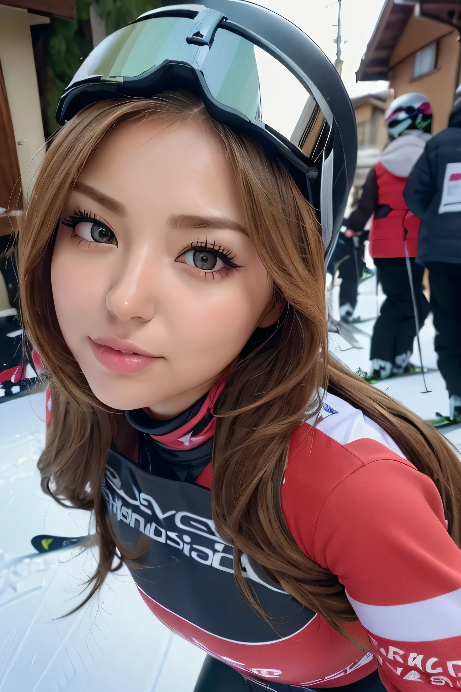 (masterpiece:1.2), Super detailed, ultra high resolution, (realistic, photo realistic:1.37), High-definition RAW color photos, professional photos, highly detailed face, very fine eyes, highly detailed skin, very fine fingers, highly detailed nose, highly detailed mouth, perfect anatomy, highly detailed background, (famous japanese actress:1.2), (Improve:1.3), (flat chest), brown race, black skin, (ski wear:1.3), (woman riding skis:1.5), Ski resorts, outdoor,