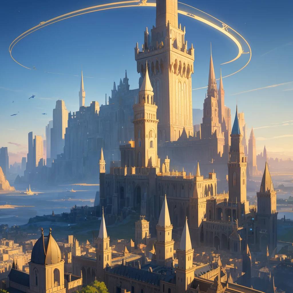 highest clarity, perfect lighting, clear focus, 16k, best quality, masterpiece, Far view,(The most distant view:2),(Panorama:1.5),(long distance top view:1.3),
(Fantasy style:1.2),(Middle Ages:2),(The city floats in the sky),Futuristic architectural art,(black architectural style:1.3),
(light is gloomy:1.3),magnificent, spectacular, huge
(Magic Tower:2),(magic circle),(huge magic circle),(Magic Halo),(obelisk community:2), (flying ark city:1.3 ),(Floating air city:1.3),Magic City,
Rendering of building with minaret roof and sky background,