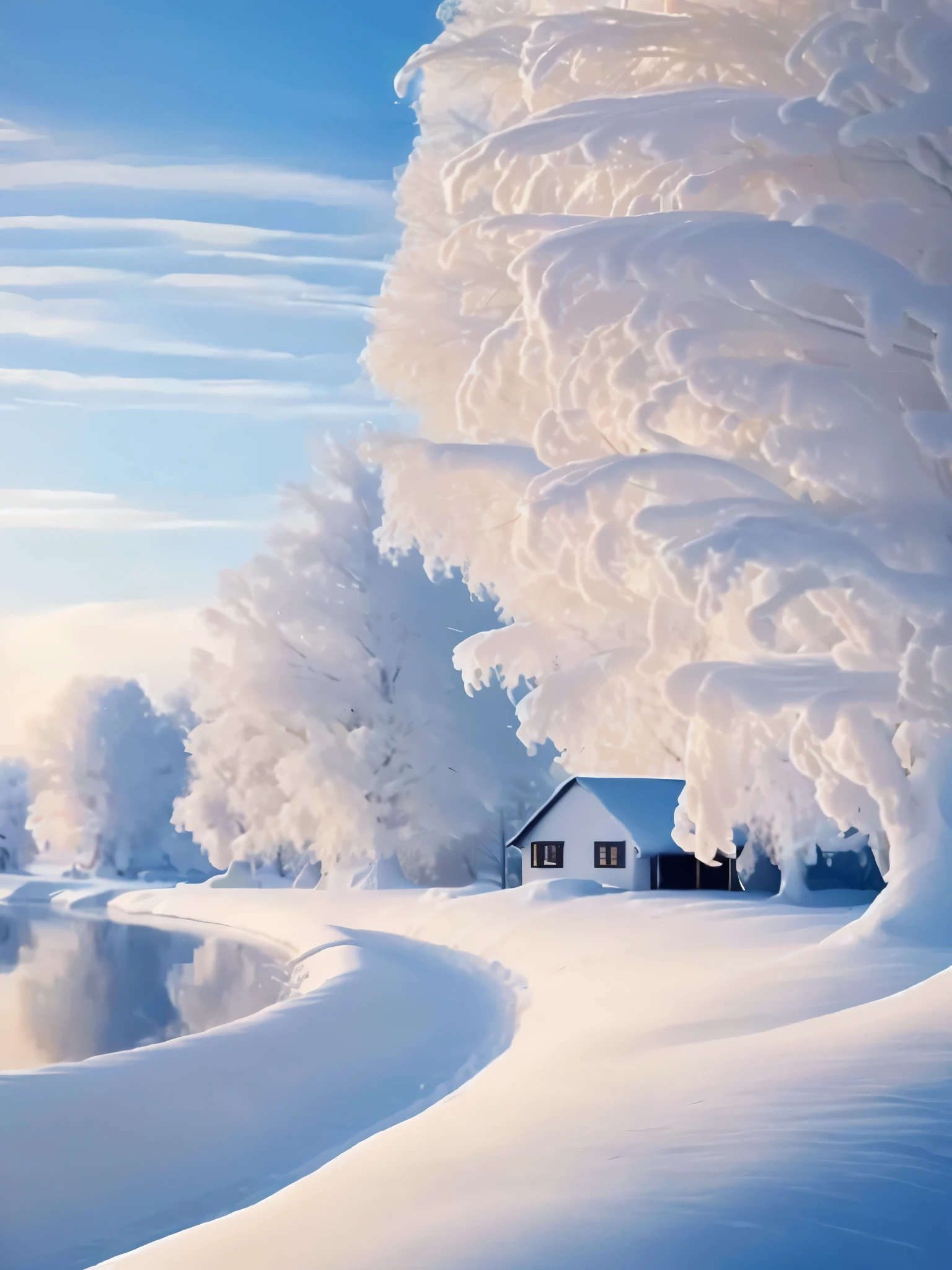 snowy landscape with a house and trees covered in snow, beautiful snowy landscape, snowy winter scene, winter scene fantasy, snowy winter, beautiful winter area, snowy landscape, snow landscape, winter snow, winter scene, snowy environment, winter atmosphere, winter painting, winter landscape outside, winter, winter landscape, snow scene, winter in the snow, wintery scene, winter setting