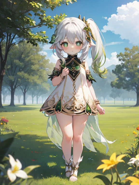 Nahida, loli, child, flat chest, fullbody, thick thighs, standing, outdoor, cute girl, cute loli