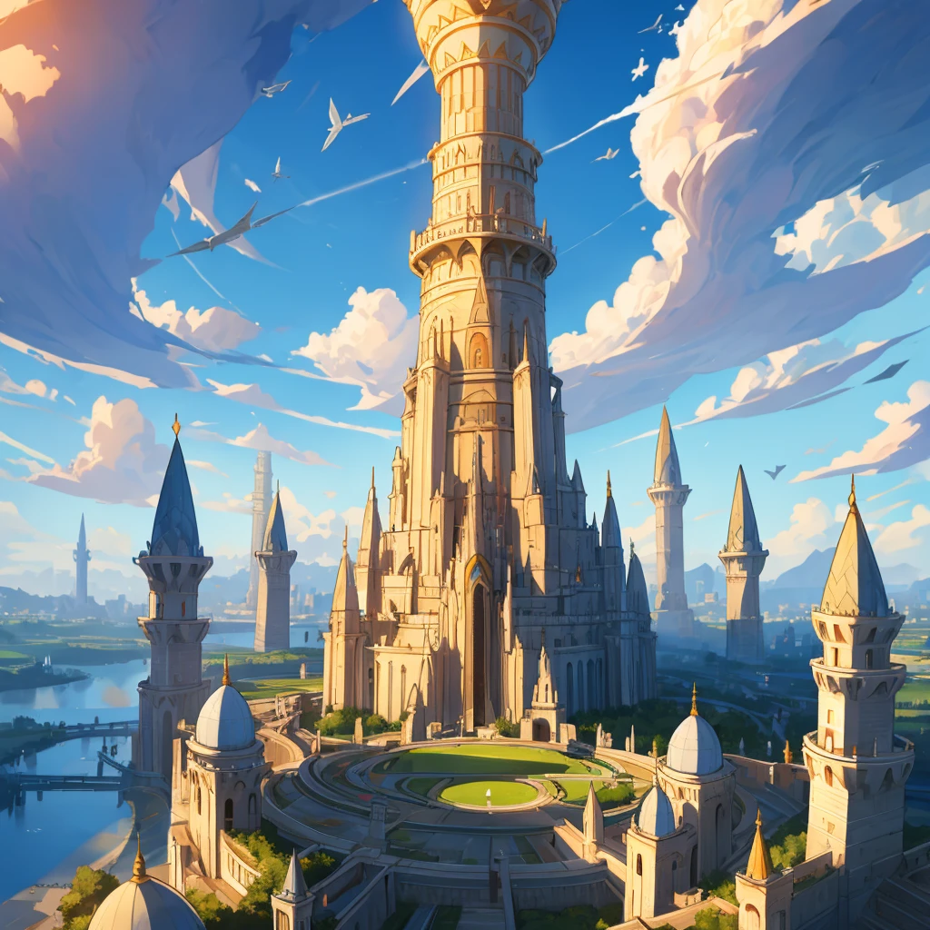 highest clarity, perfect lighting, clear focus, 16k, best quality, masterpiece, Far view，（The most distant view：2），（Panorama：1.5），（long distance top view：1.3），

（Fantasy style：1.2），（Middle Ages：2），（The city floats in the sky），Futuristic architectural art，（black architectural style：1.3），

（light is gloomy：1.3），magnificent, spectacular, huge

（Magic Tower：2），（magic circle）,（huge magic circle）,（Magic Halo），（obelisk community：2）, （flying ark city：1.3 ）,（Floating air city：1.3），Magic City，

Rendering of building with minaret roof and sky background, 