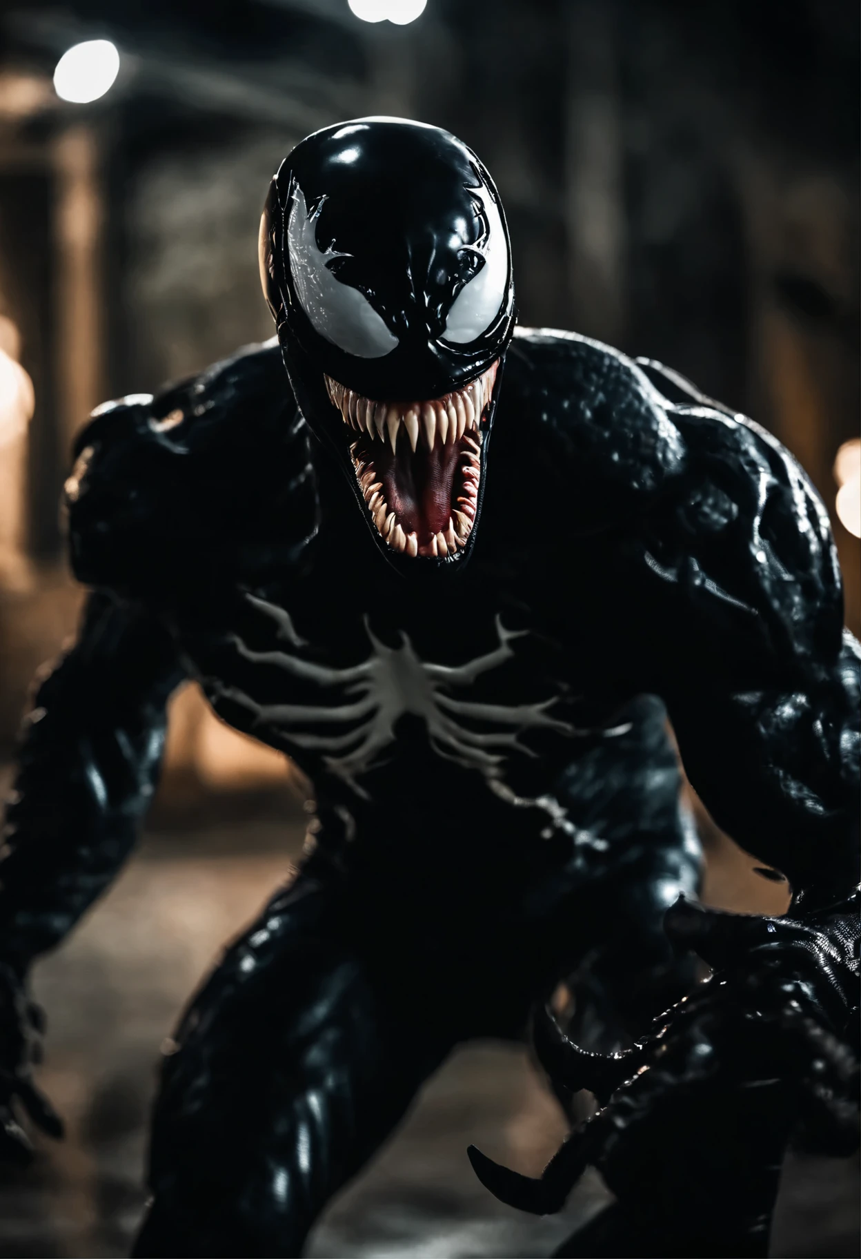Venom has a flash,Full body photo,Liquid armor,Delicate picture, creepy smile