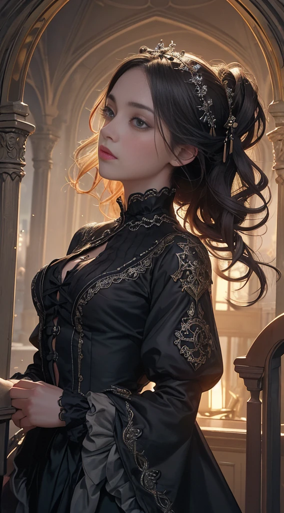 official art, unity 8k wallpaper, Super detailed, beautiful, beautiful, masterpiece, highest quality, light, atmosphere, mystery, romanticism, awe, literature, art, fashion, Victorian, decoration, complicated, ironwork, race, contemplation, depth of emotion, supernatural, one girl, alone, head, small breasts