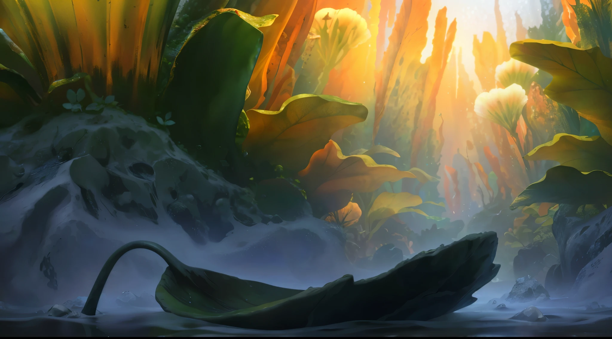 Realistic,Microcosm,water surface,water surface漂浮的叶子, High image quality, Realistic looks, High resolution photography, 8k, full frame matrix, deep shadow, ((one character)), (intricate details, subsurface scattering, Super detailed:1.15), (Surrealism, Volumetric lighting) 富士XT3
