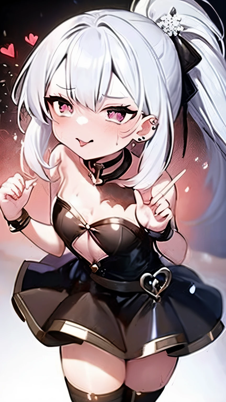 masterpiece, top quality, extremely detailed,The best shading、Beautiful anime face and eyes, cowboy shot,bend down,Villain's face、 together、glowing skin, ear piercing、long hair,ponytail、(glamorous:1.1)、Hanginulti Color gaming hair color、 Snowflake Hair Ornament、(A sloppy smile:0.8),(embarrassing:1.Sweat;0.8)、(Yandere:1.3)、Bewitching eyes、stick out tongue,hanging、normal hands,big breasts, Ring-shaped bangle on left hand, Heart-shaped choker,hairpin、Thin ribbon、Stall、shiny clothes、Latex Shirt、belt、latex skirt、lace stockings、chain、Ring overhead、
daytime,Shooting Venue、Scattered light particles, Blurry background image,