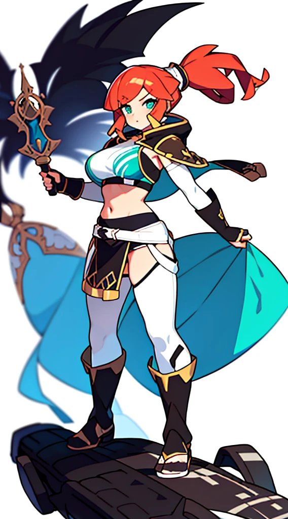 solo female, midriff, (((blurry background, white background))), character focus, fantasy clothes, standing, big groves, character design,