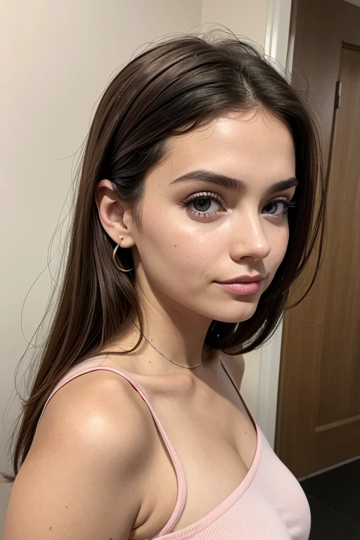Belle fille, Marron_eyeeautiful mince adolescente de 18 ans, cheveux color [Brown highlights cheveux], [Pixie undercut] cheveux)), boucles d’oreilles, lèvres, Réaliste, taille étroite, charmant, pink lèvrestick, maquillage coloré, Cils longs, boucles d’oreilles, porter de l’eye-liner, peau claire, (mignon), (face détaillée), Yeux détaillés, Iris détaillé, corp magnifique, corps athlétique, abdominaux prononcés sur l&#39, pantalon moulan, pull , sac LV, paris