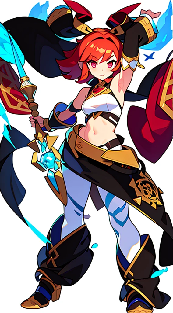 solo female, midriff, (((blurry background, white background))), character focus, fantasy clothes, standing, grove cuff, character design,