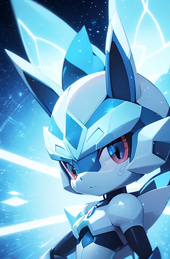 ((a Glaceon pokemon)), (ice and frezon attributes), ((frontal face)), (facial close-up), ((round eyes)), ((skin head)), robot, small and cute, (bright and clear eye), Cute little animals Furry, anime, contemporary art, anime style, masterpiece, best quality, highres, super detail, anatomically correct, textured skin