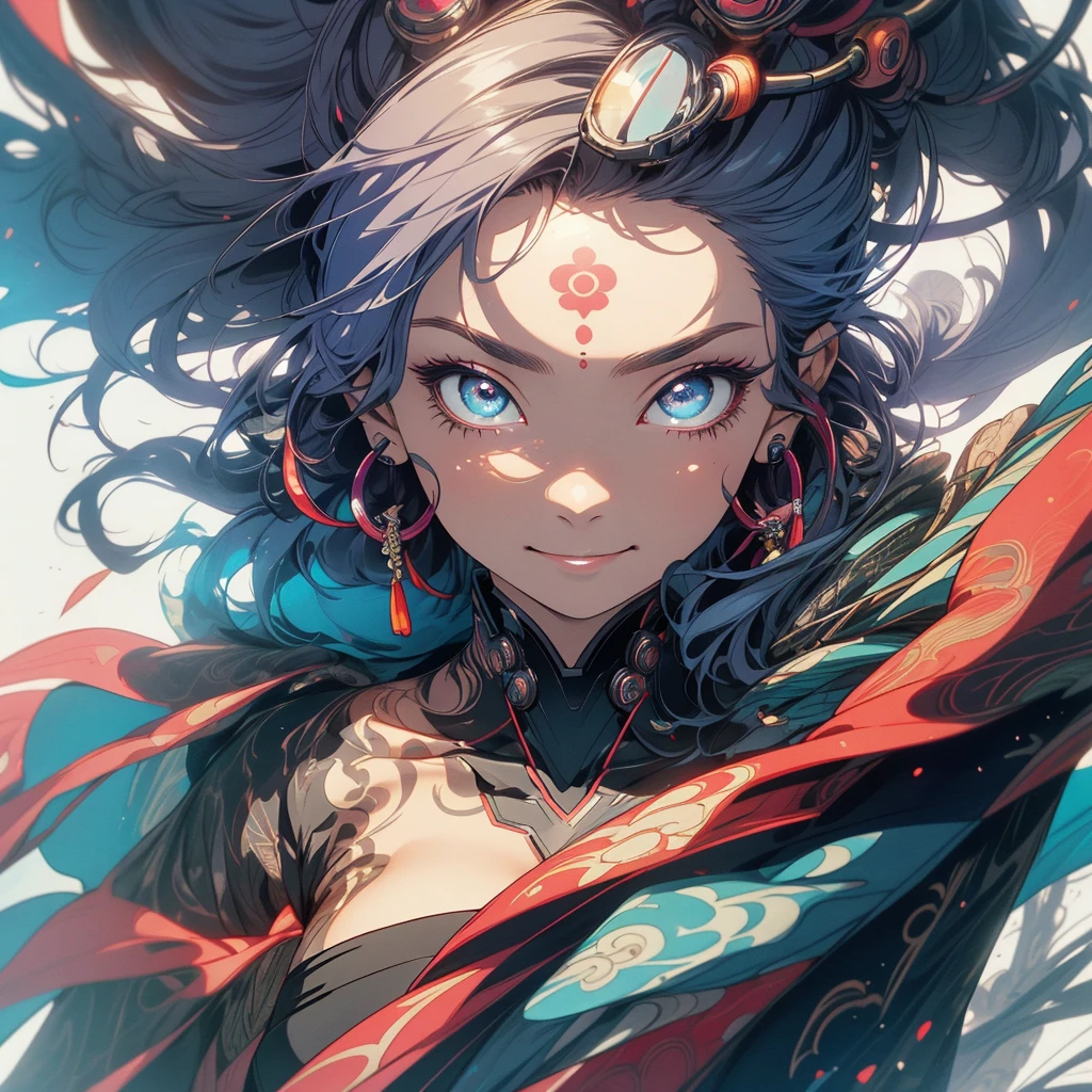 (((highest quality))),(((detailed eyes))),(((32k))),(1 girl),hair,(tattoo),(cyber punk),kimono,((Luxurious and gorgeous)),Shiny skin,earrings,flashy,((Super beautiful woman)),(perfect face),Japanese sword,ultimate texture,official art,Ukiyo-e,stylish,photograph,perfect body,smile,Bewitching,Highest image quality,distinct,real,fantasy,(Near the future),ninja,perfect eyes,big breasts,((cleavage)),highlight,挑発的なsmile,sideways glance,profile,