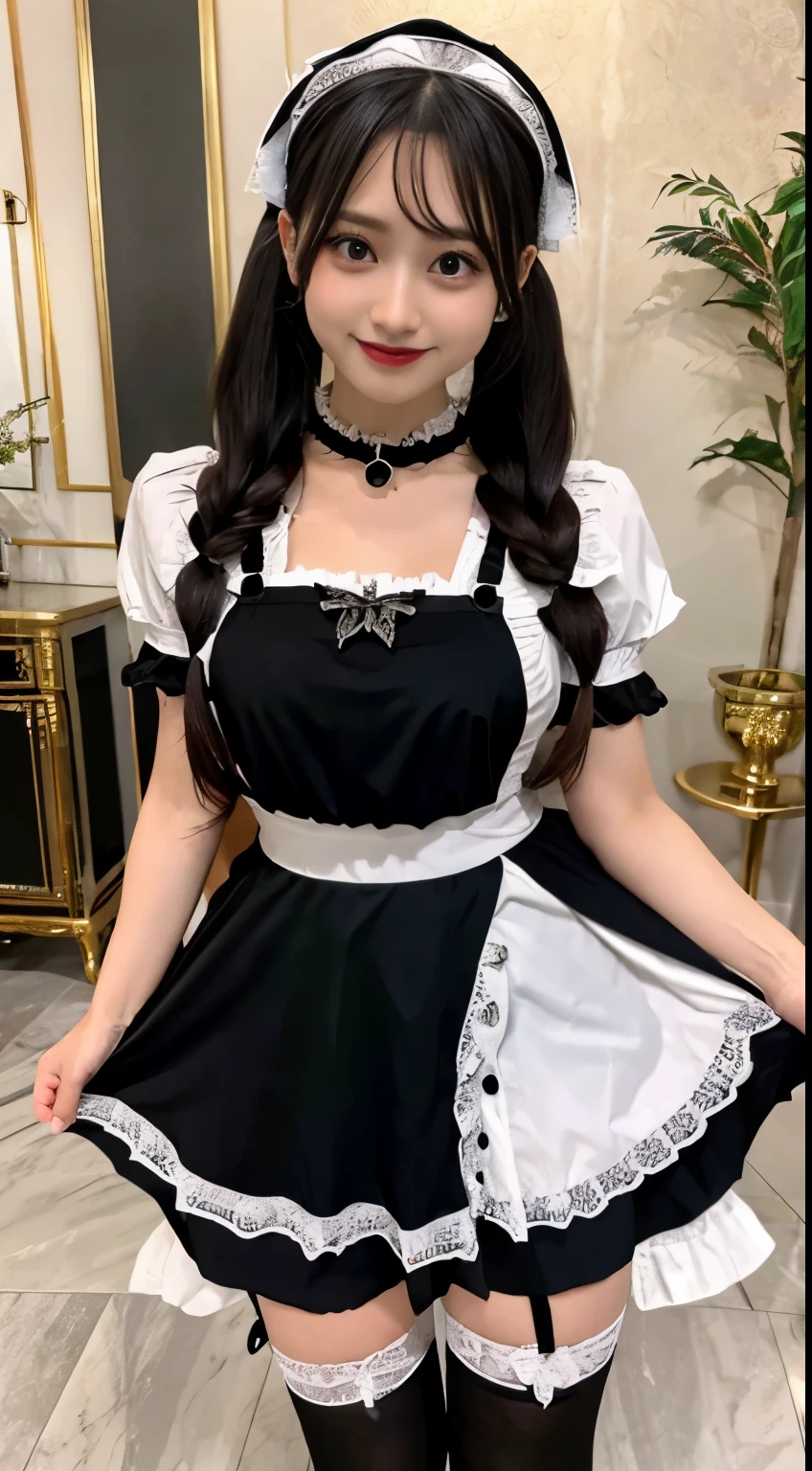 (Gothic Maid:1.3)
BREAK
cute, smile, twintails, black hair, knee-high tights, garter belt,
BREAK
in the mansion room,
high-resolution, ultra-detailed, best quality, 