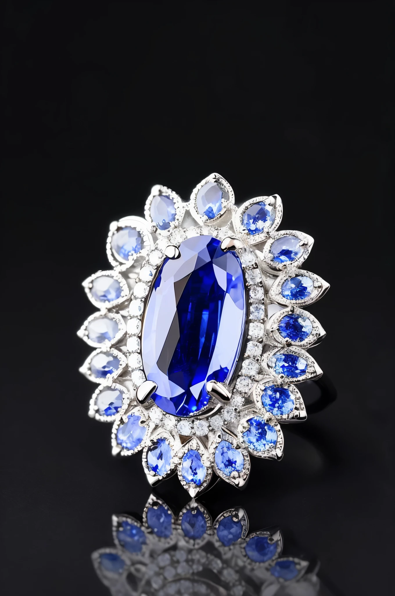 sapphire戒指, surrounded by white diamonds, silver and sapphire, carved from sapphire stone, sapphire, 8k hours 768, 360*, blue jewelry, 8 hours 1 0 2 4, sapphires, sapphire butterfly jewellery, Hours 1088, jewelry photography, platinum jewellery, deep blues, 2020