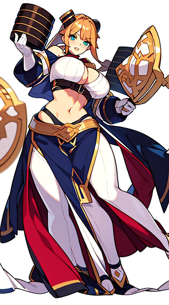 solo female, midriff, (((blurry background, white background))), character focus, fantasy clothes, standing, grove cuff, gloves, character design, cleavage,