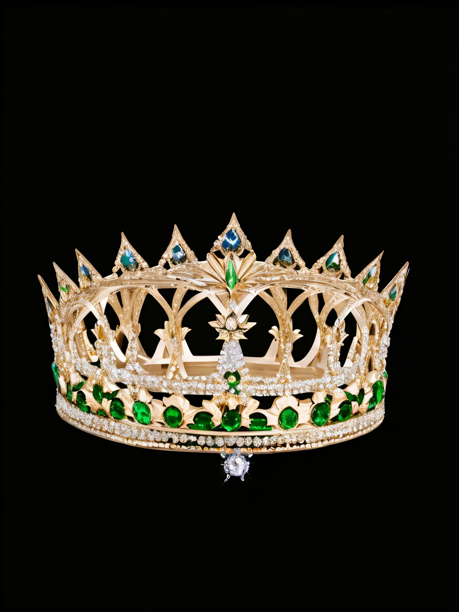 crown, big crown adorned with emerald, green headwear, jewel crown, 祖母绿crown, royal crown, with crown, jeweled crown, queen crown, crystal crown, large crown, wearing kings crown, crown, wearing a diamond crown, gold crown, the crown is very high