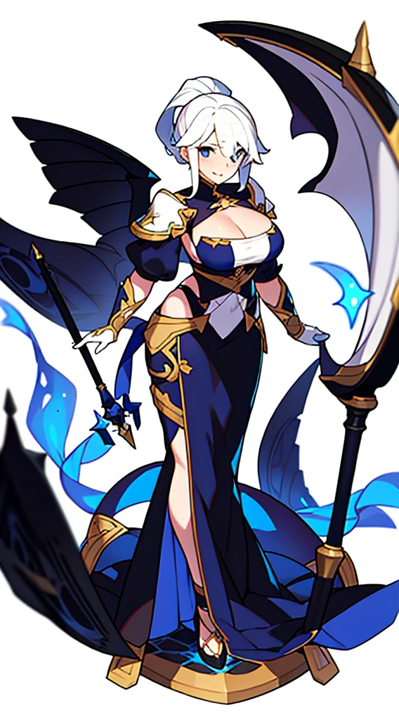 solo female, (((blurry background, white background))), character focus, fantasy clothes, standing, character design, cleavage, fantasy peddler,