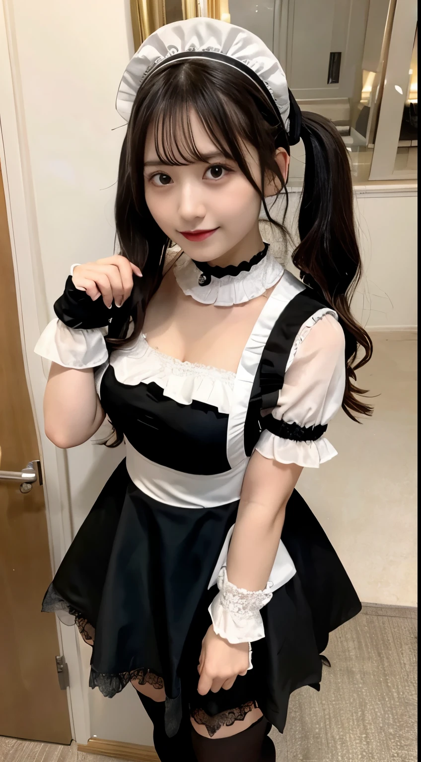 (Gothic Maid:1.3)
BREAK
cute, smile, twintails, black hair, knee-high tights, garter belt,
BREAK
in the mansion room,
high-resolution, ultra-detailed, best quality, 