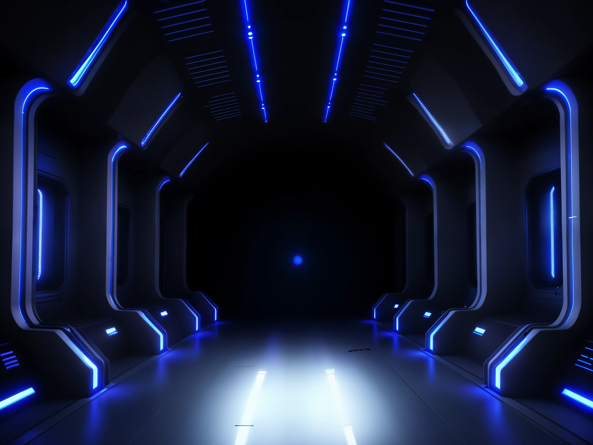 a close up of a tunnel with blue lights on the sides, spaceship hallway background, spaceship hallway, haunted spaceship hallway, interior of an alien spaceship, futuristic setting, futuristic hall, futuristic lighting, dark sci - fi background, dramatic lighting sci fi, in a dark futuristic room, sci-fi style, scifi scene, spaceship interior, futuristic environment, sci - fi scene