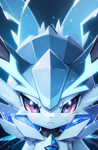 ((a Glaceon pokemon)), (ice and frezon attributes), ((frontal face)), (facial close-up), ((round eyes)), petrobot, small and cute, (bright and clear eye), Cute little animals Furry, anime, contemporary art, anime style, masterpiece, best quality, highres, super detail, anatomically correct, textured skin
