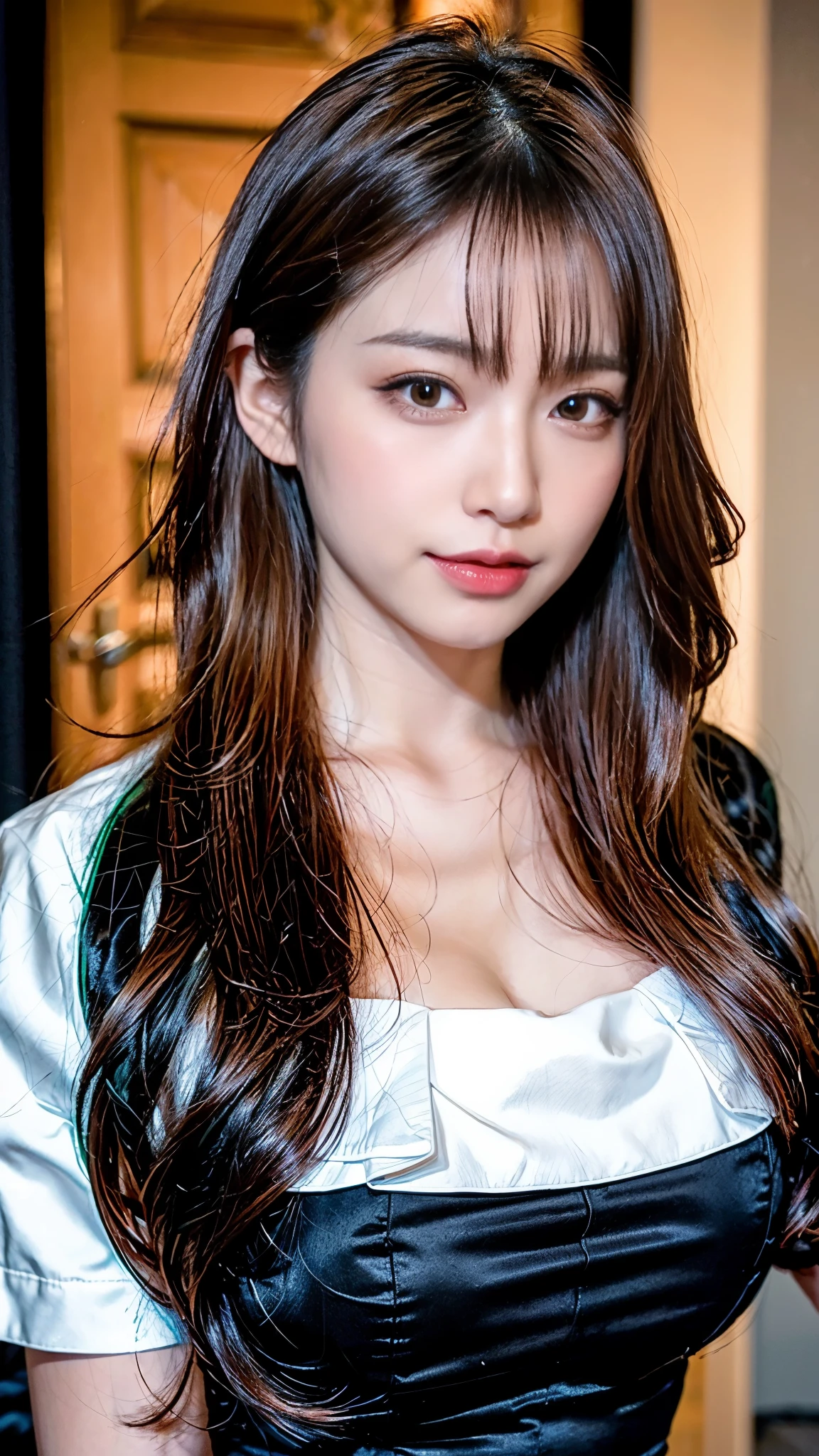 (highest quality, debris flies, realistic pictures, Super detailed, ultra high resolution, to be born:1.3), (1 female, Beautiful Japan actress, 25 years old), Double rainbow color), (shy smile), detailed face, She has big ring earrings and red eyeshadow makeup.。，light blonde delicate mid cut hair，髪の端は波状inす，Elegant hairstyles，fine eyes, (Actress with slender figure，small breasts, hips become smaller, side boob barbosa), (butt crack, naked waist, bare back:1.3), (sexy silk embroidered mermaid dress:1.2), ( from behind), look up_in_viewer, Blake is black long hair, Blake is (mode, red carpet, large crowd:1.5),My butt is also exposed，beauty in profile，A glimpse of white pants，