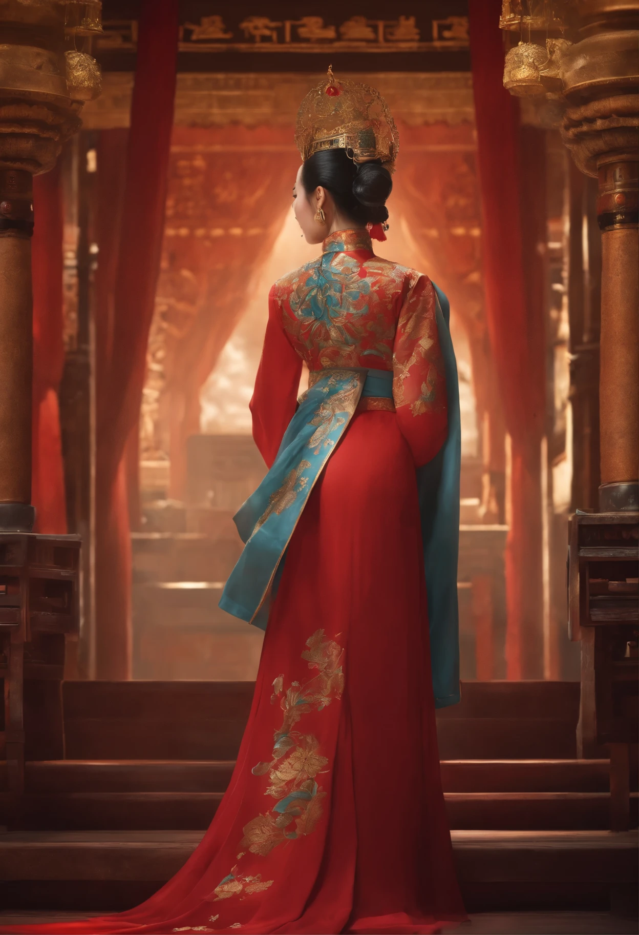 National comic goddess Yunyun Qingyi，back view，whole body，Gorgeous，religion，guard