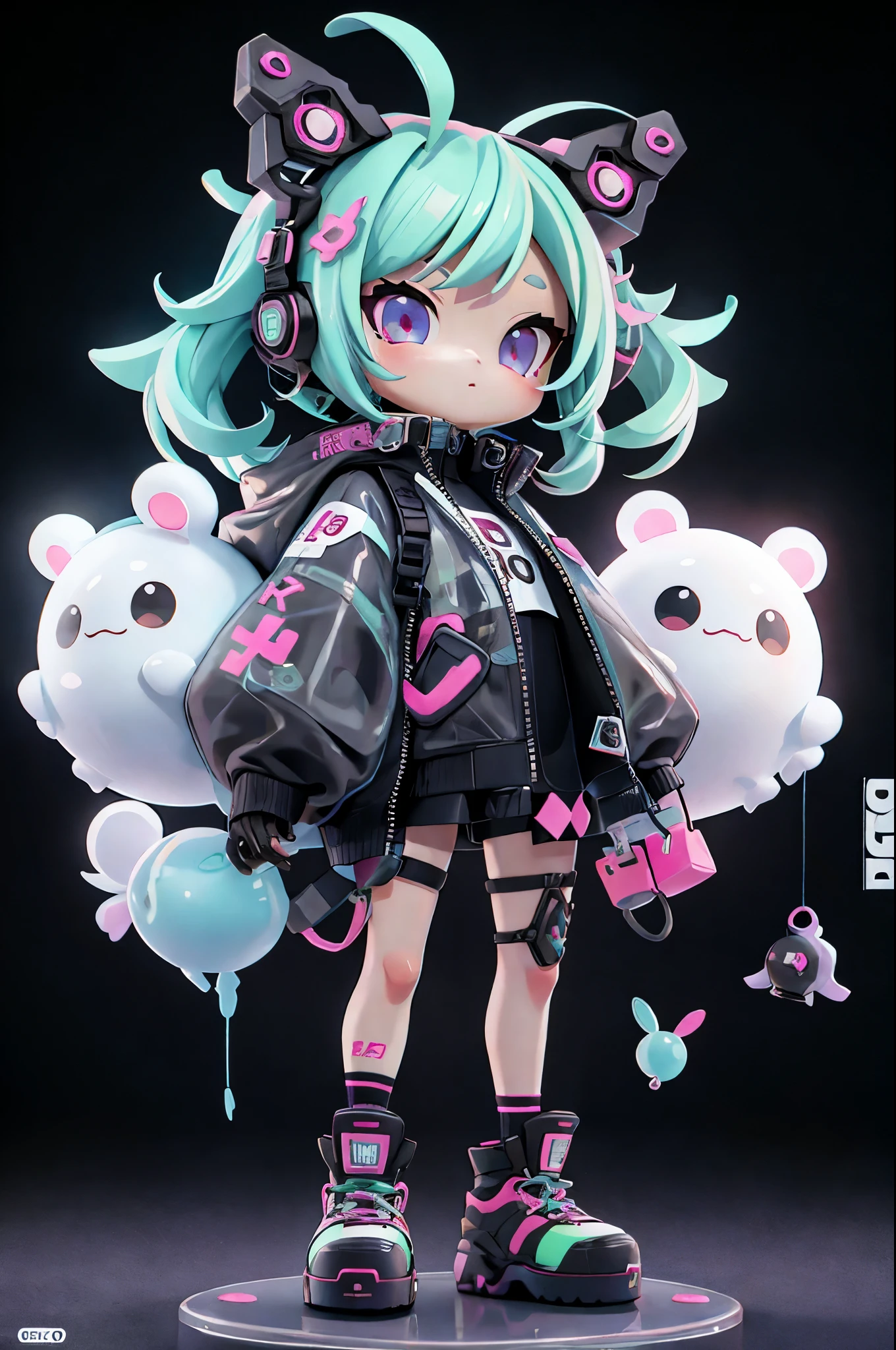 cute girl wrapped in transparent plastic, chibi,  candy color, simple and bright background, 3D toys, cyberpunk style, cinema4d, octane render, 3d model, collectible toys,Nendoroid,streetstyle,Pixar,big shoes , fashion trends, close-up, full body --ar 3:4 --q 2 50 --niji 5 --niji 5 --s 100 --style expressive --s 2