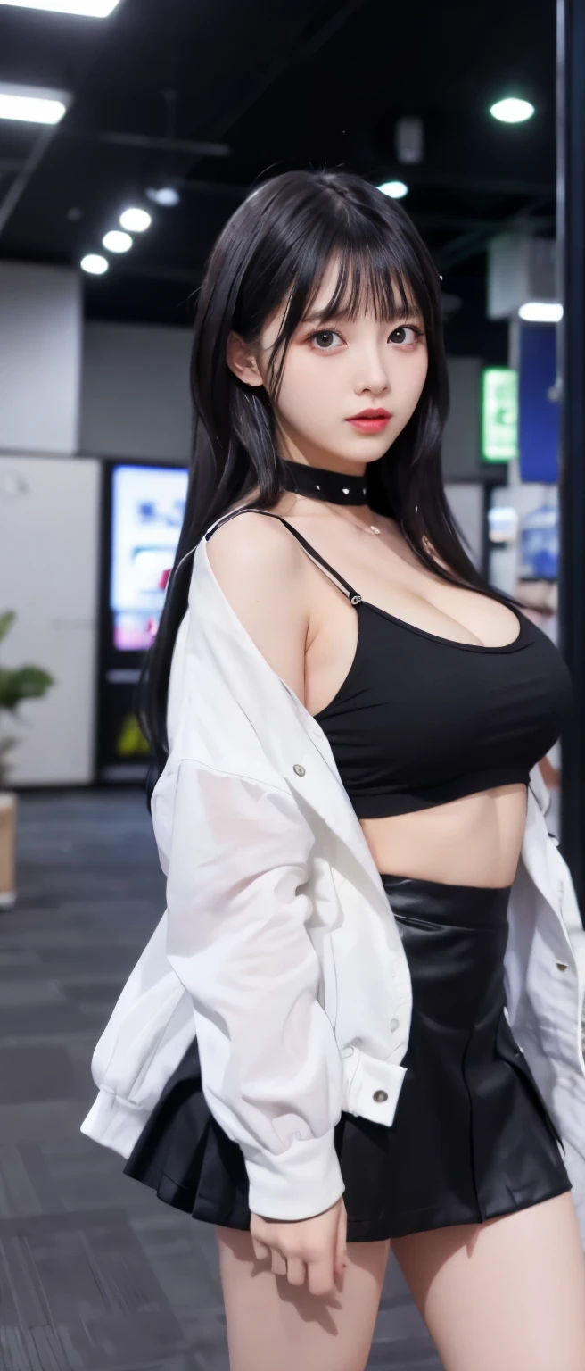giant idol(180cm)、、Full body Esbian、、cute mini skirt outfit、good style、big breasts、black hair、thick legs